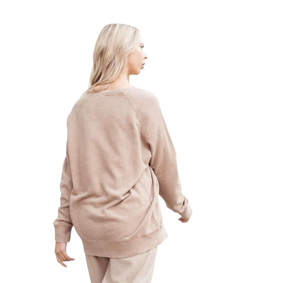 OKAKIE Soft Sweatshirt EUC Mineral-Washed Cotton Taupe Size Small - Picture 2 of 11